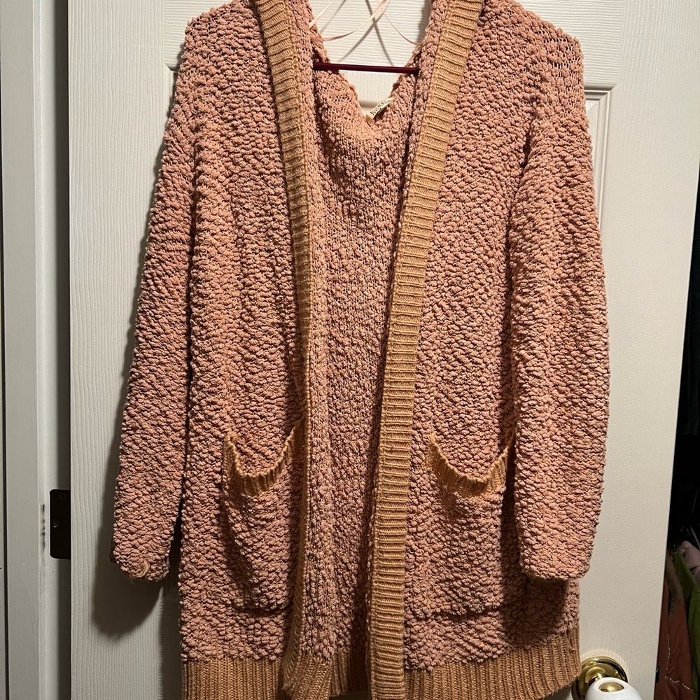 Kori Textured Pink Cardigan with Hood